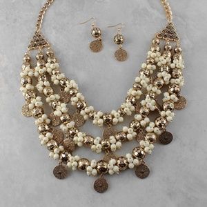 Beige color gold tone coins necklace new